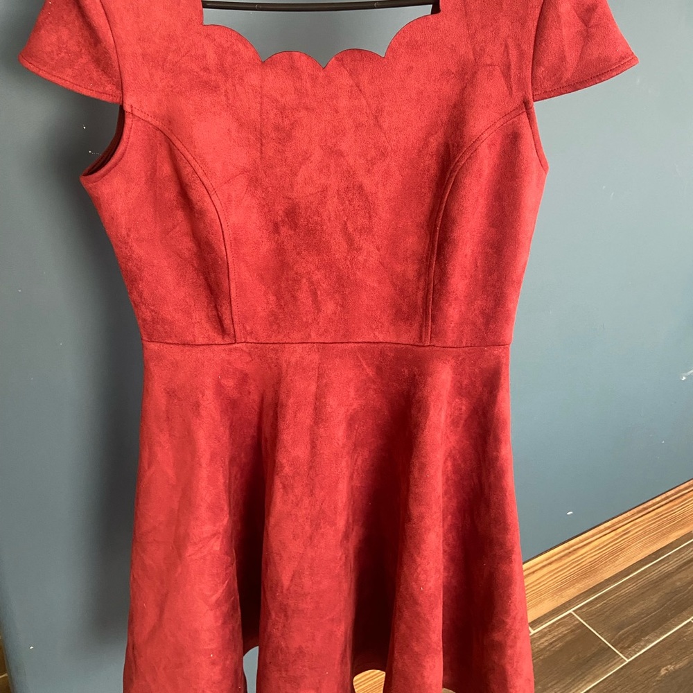 Suede red dress very soft short dress